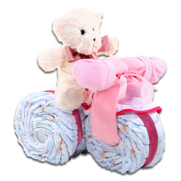 Pink Tricycle Diaper Cake Gift Basket