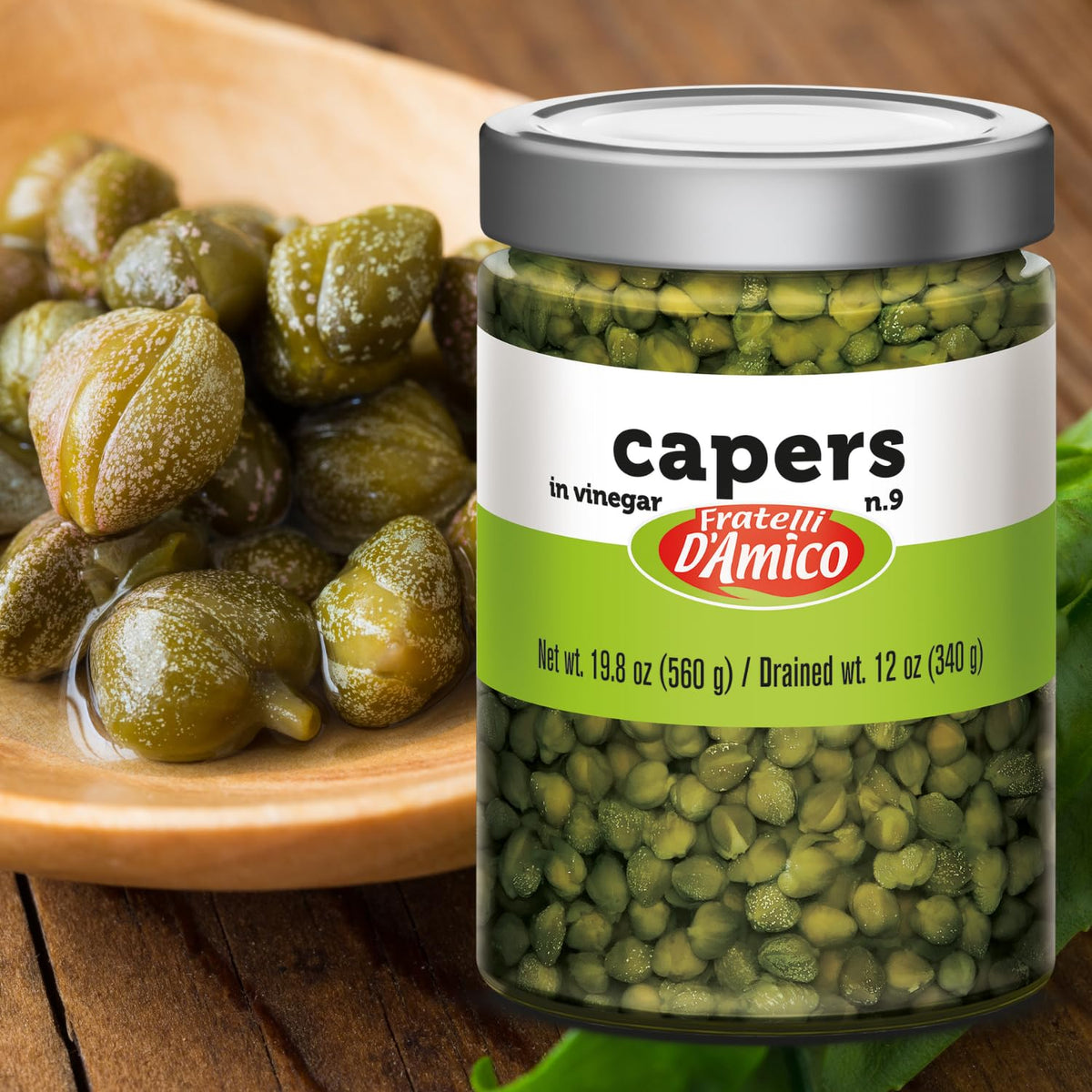 Fratelli D'Amico, Capers in Vinegar, no 9, 19.5oz, (580g)