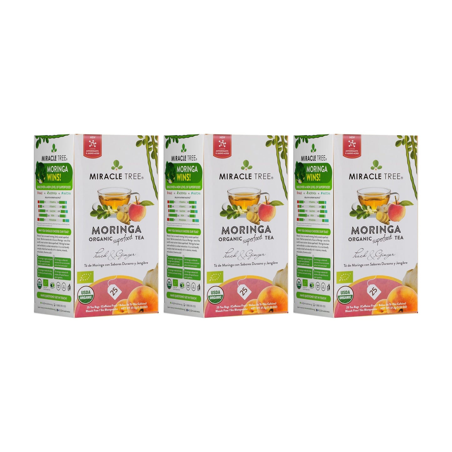 Organic Moringa Tea - Peach & Ginger - Caffeine-Free Herbal Tea