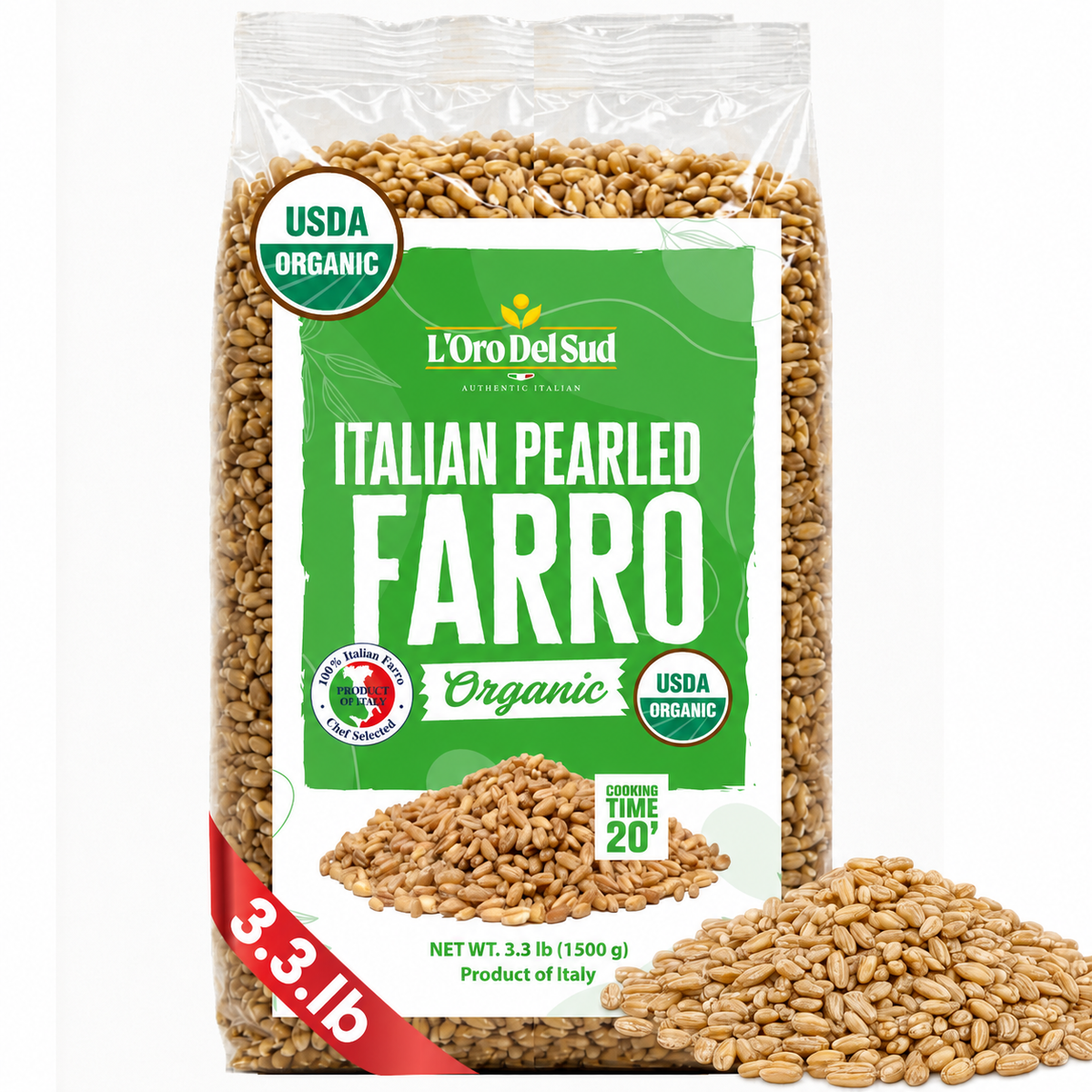 L’Oro Del Sud, Organic Italian Farro, 3.2 lb (1.5 kg)