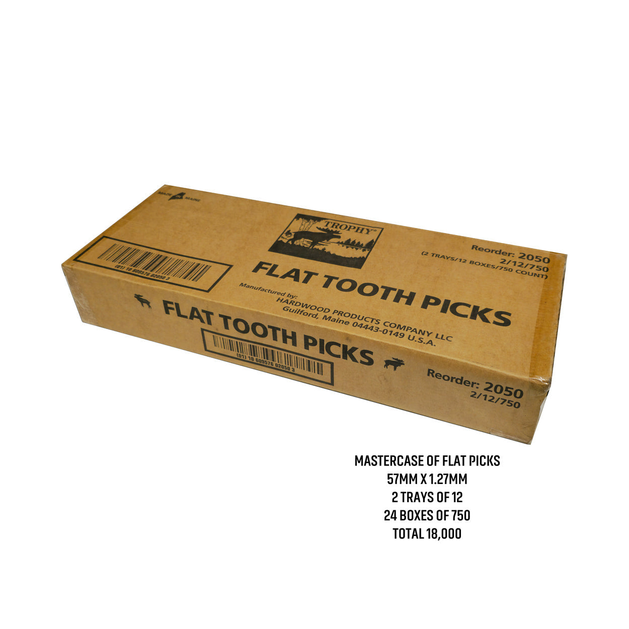 750 Qty Flat Birchwood Toothpicks In Cardboard Reusable Box