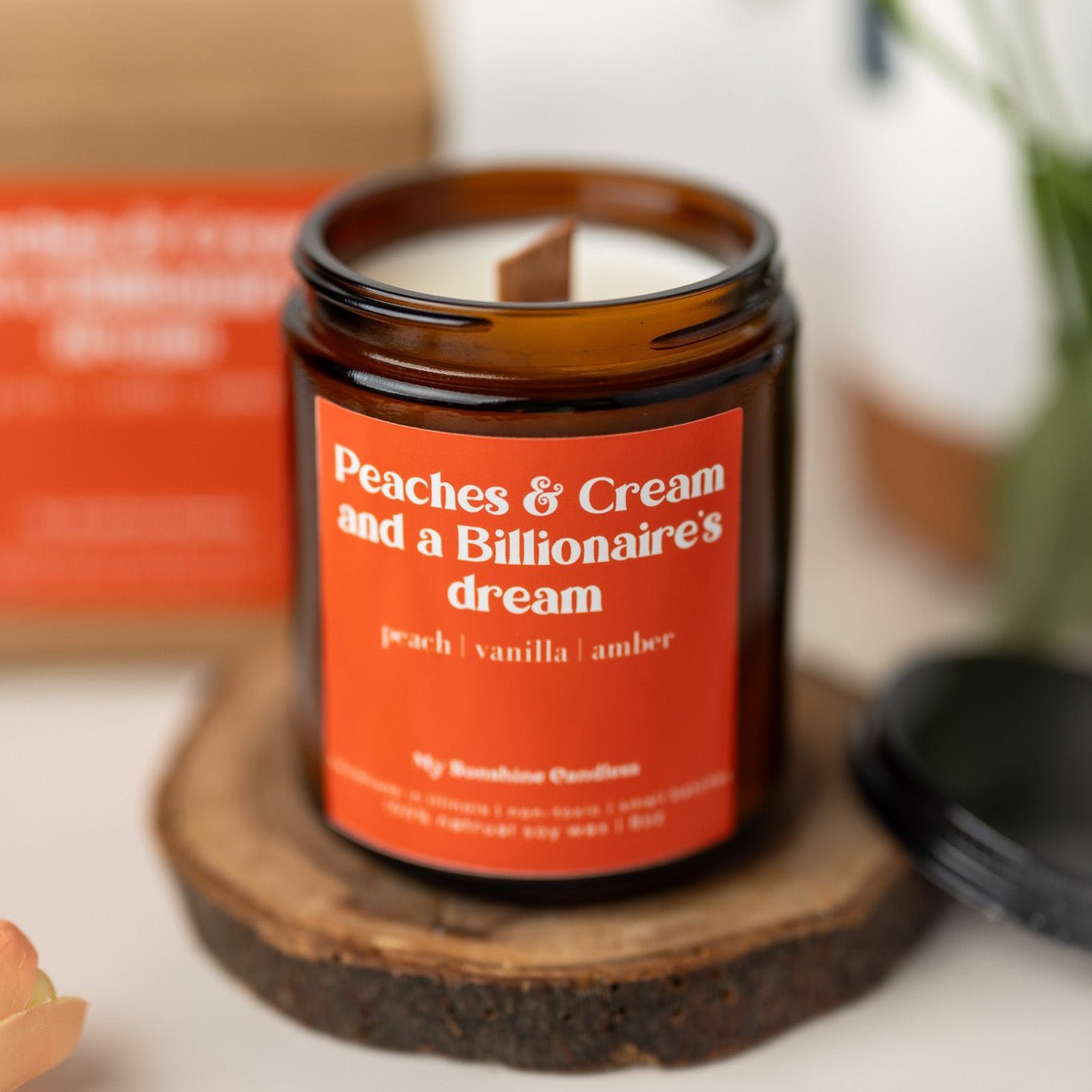 Peaches & Cream Candle – 8 oz Amber Jar Soy Candle – Sweet Fruity Dessert Scent – Cozy Home Fragrance