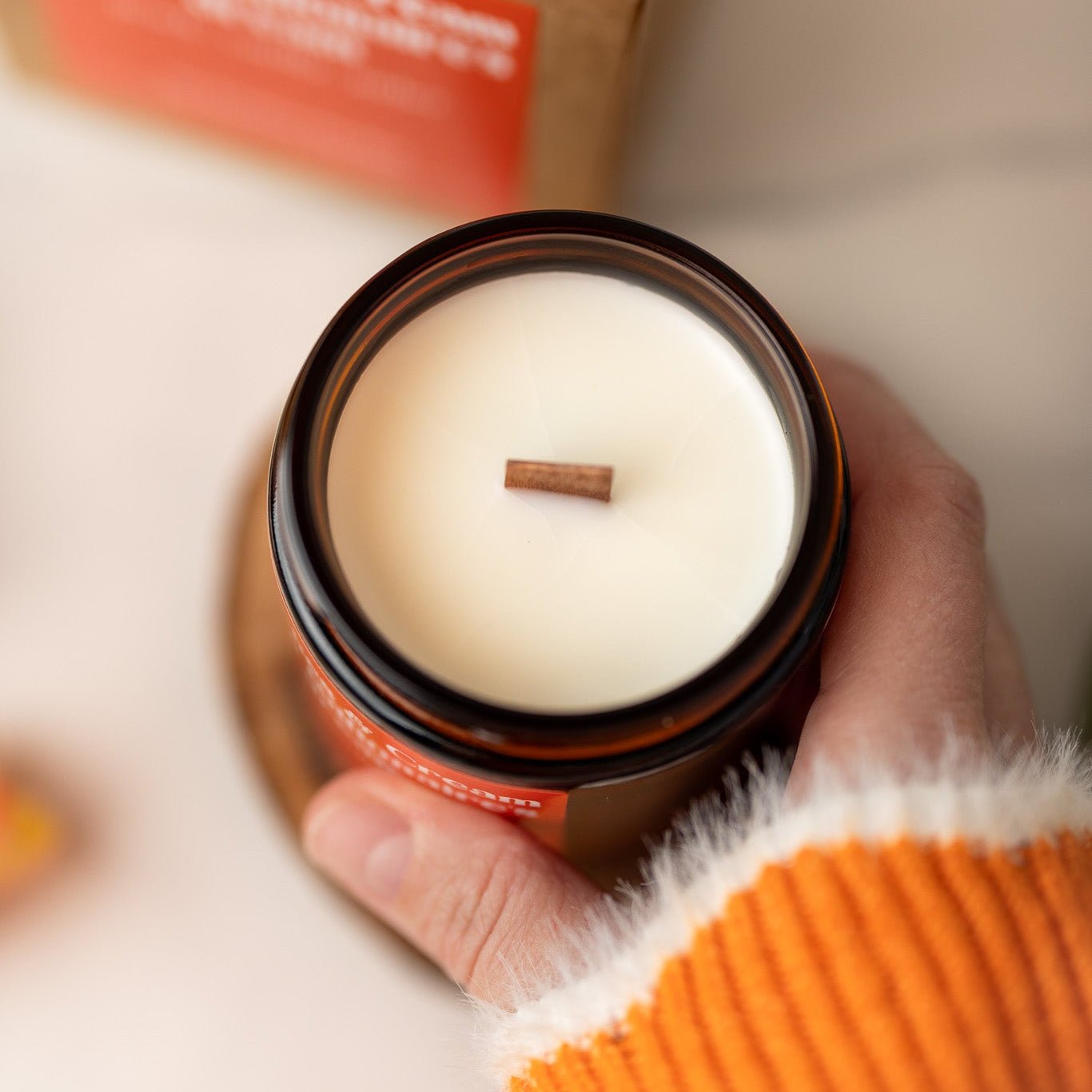 Peaches & Cream Candle – 8 oz Amber Jar Soy Candle – Sweet Fruity Dessert Scent – Cozy Home Fragrance