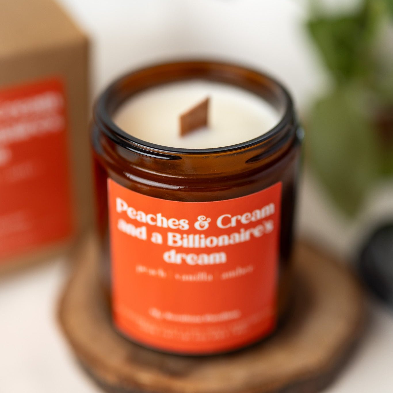 Peaches & Cream Candle – 8 oz Amber Jar Soy Candle – Sweet Fruity Dessert Scent – Cozy Home Fragrance