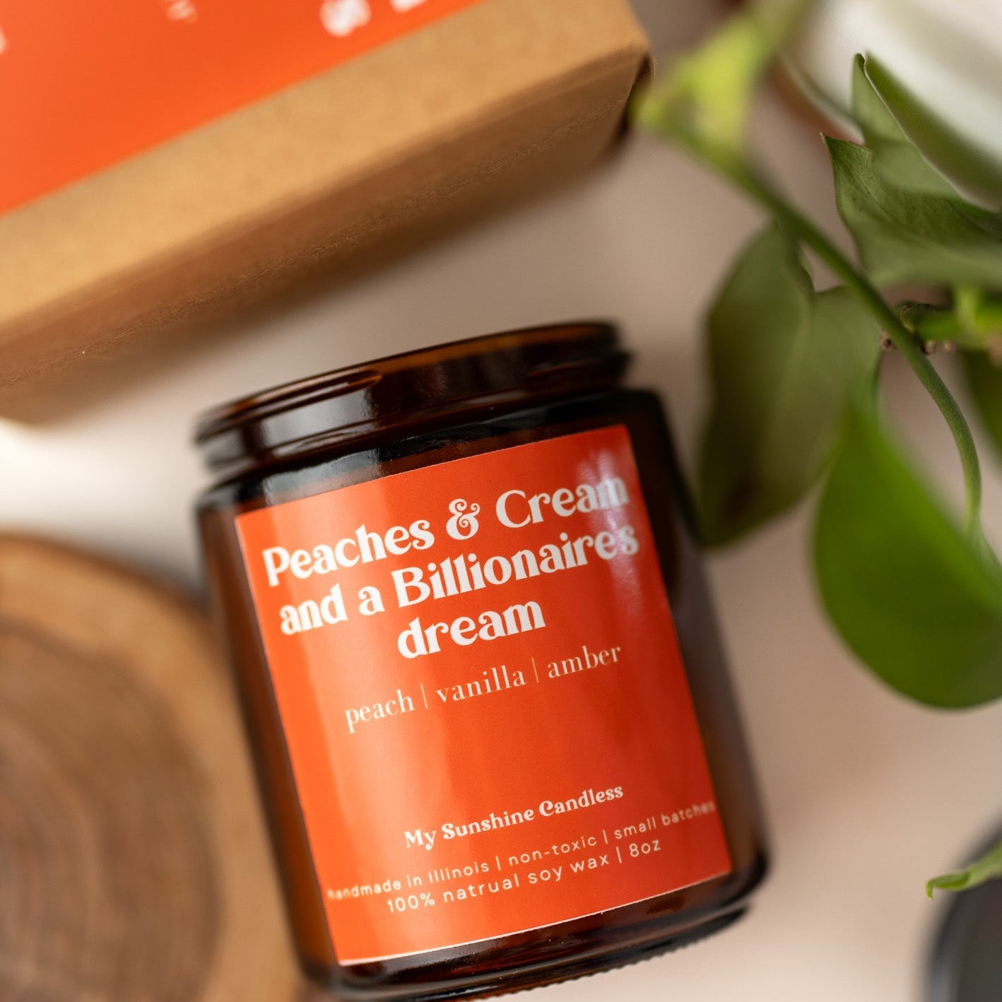 Peaches & Cream Candle – 8 oz Amber Jar Soy Candle – Sweet Fruity Dessert Scent – Cozy Home Fragrance