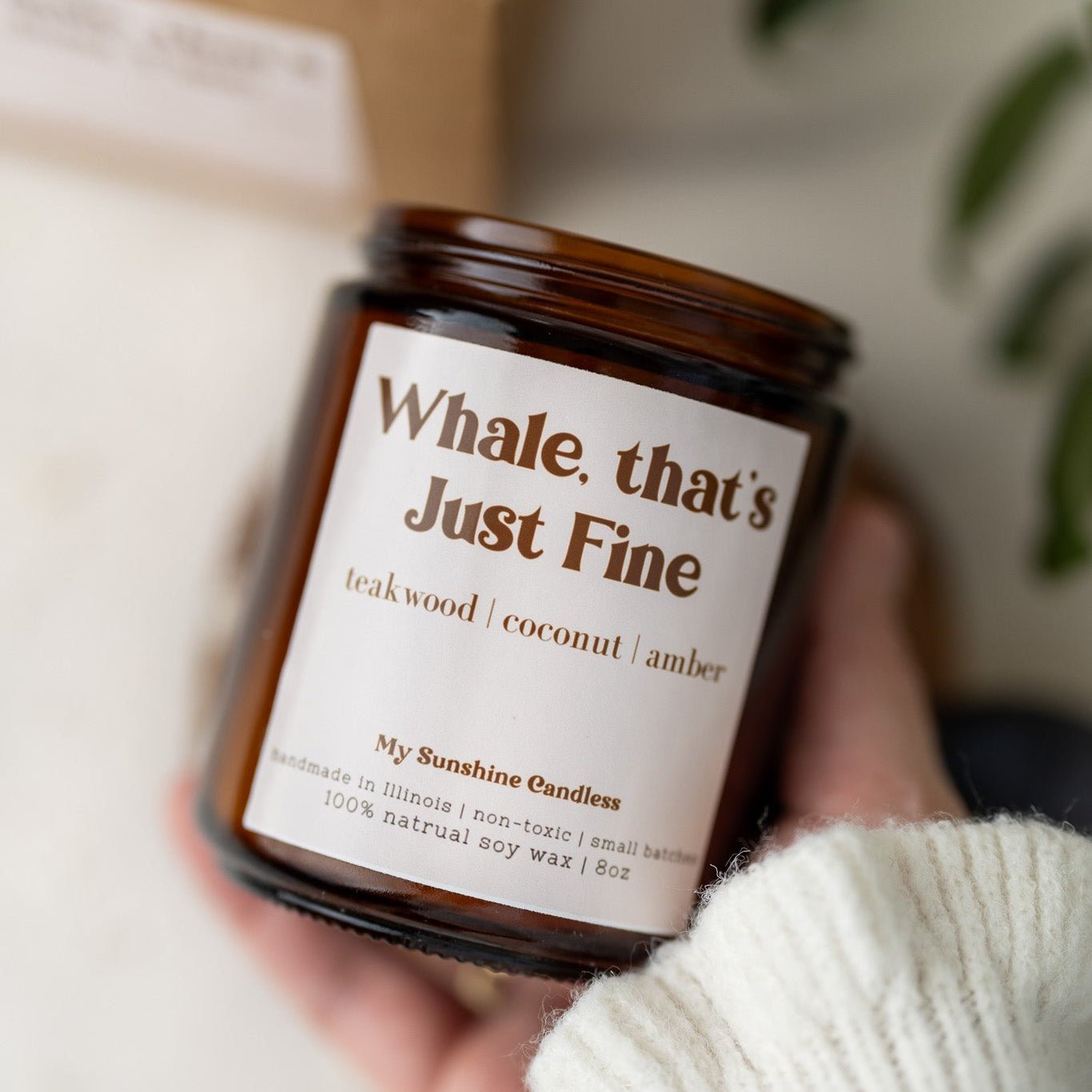 Whale That’s Just Fine Candle – 8 oz Amber Jar Soy Candle – Funny Ocean Gift – Cute Coastal Candle