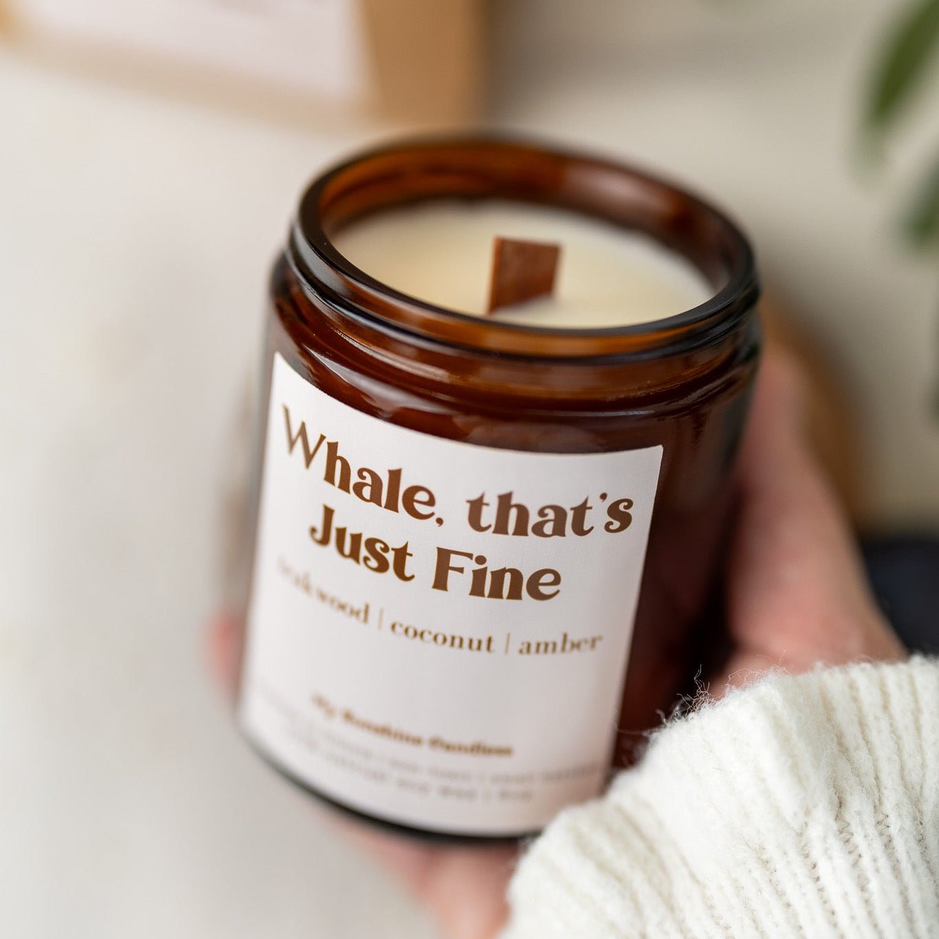 Whale That’s Just Fine Candle – 8 oz Amber Jar Soy Candle – Funny Ocean Gift – Cute Coastal Candle