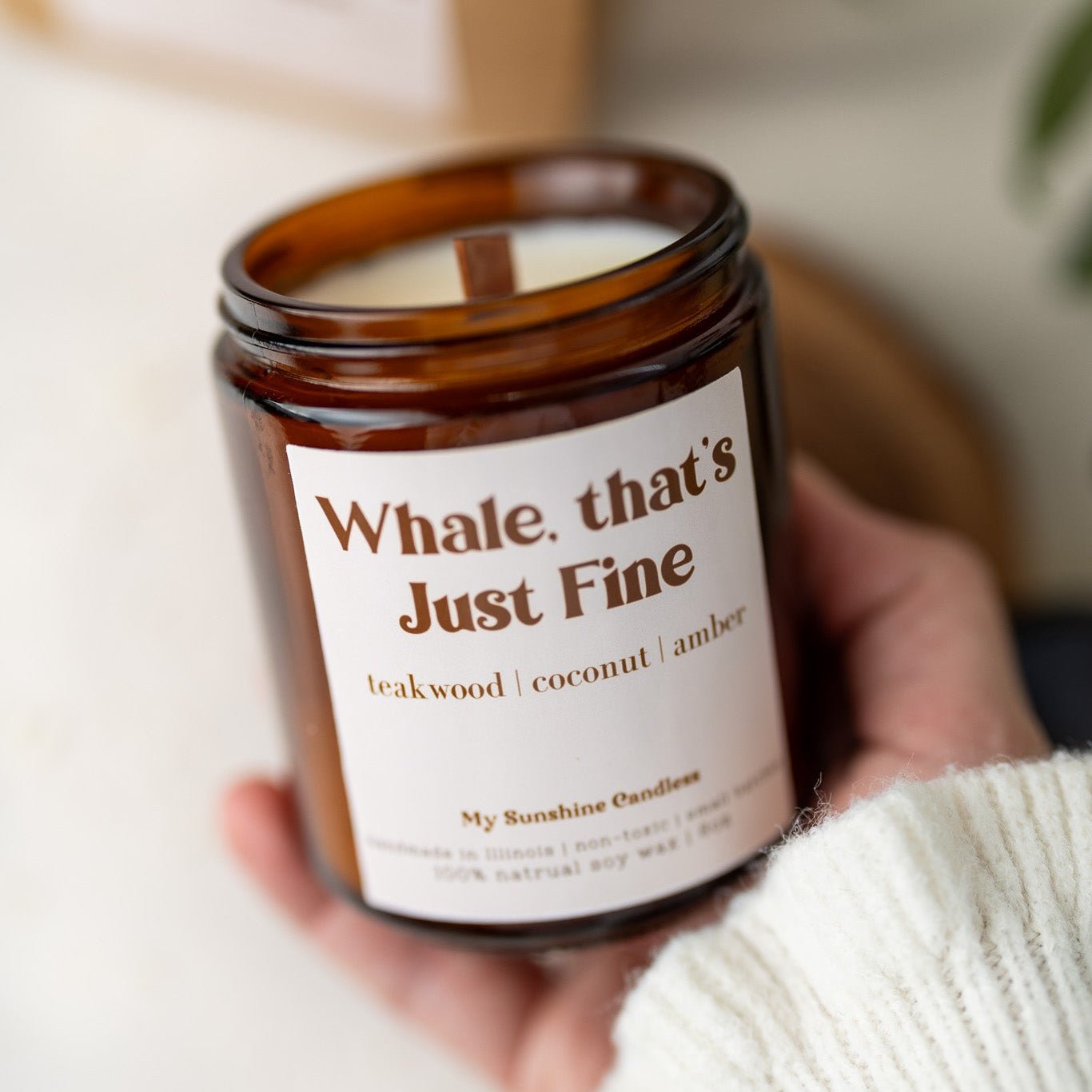 Whale That’s Just Fine Candle – 8 oz Amber Jar Soy Candle – Funny Ocean Gift – Cute Coastal Candle
