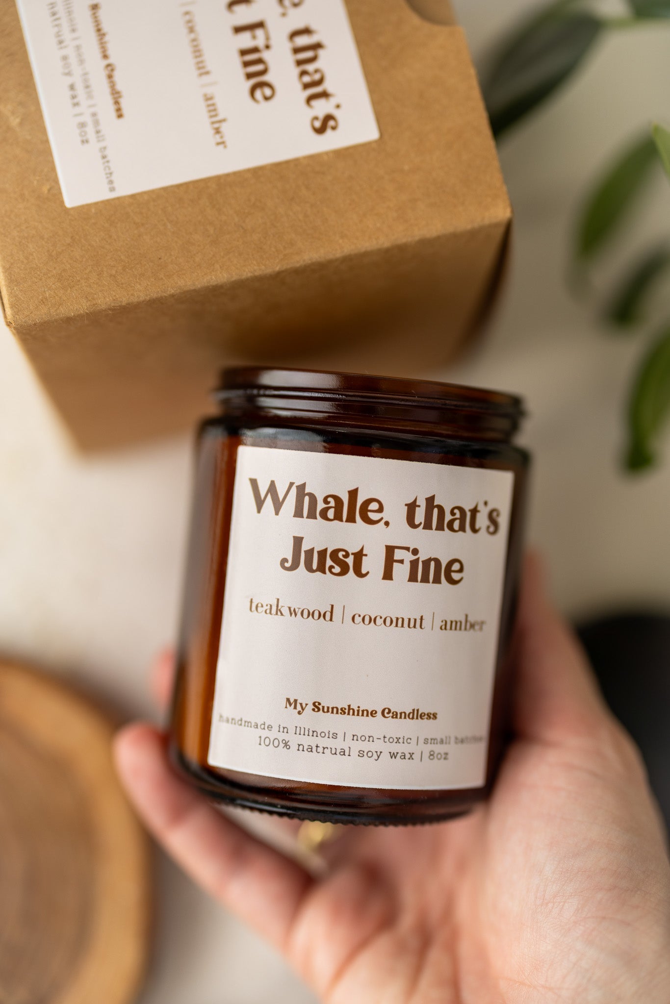 Whale That’s Just Fine Candle – 8 oz Amber Jar Soy Candle – Funny Ocean Gift – Cute Coastal Candle