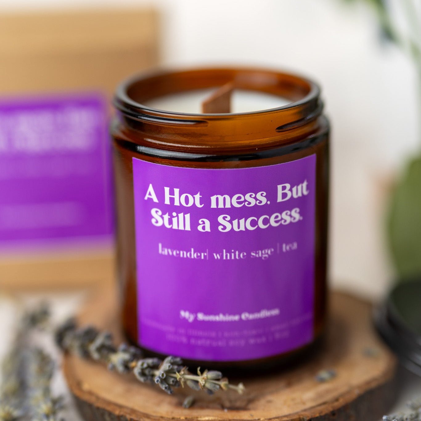 A Hot Mess but Still a Success Candle – 8 oz Amber Jar Soy Candle – Funny Motivational Gift