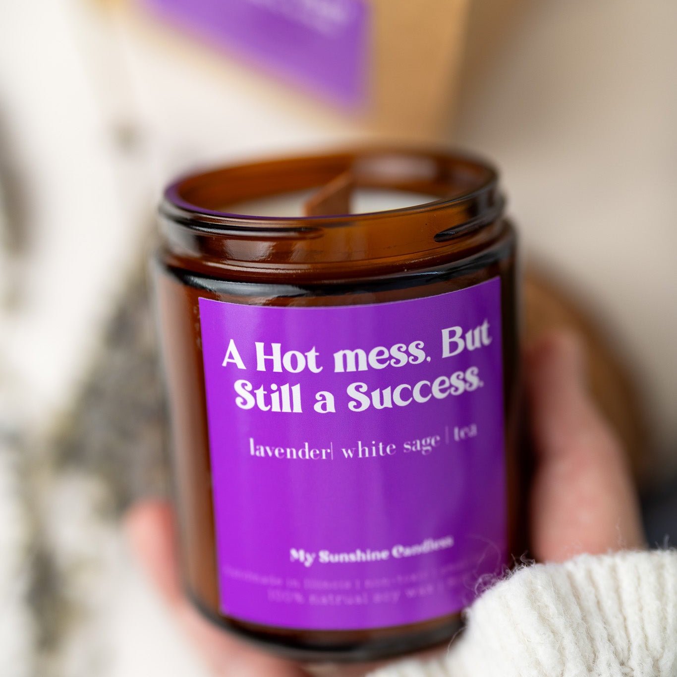 A Hot Mess but Still a Success Candle – 8 oz Amber Jar Soy Candle – Funny Motivational Gift