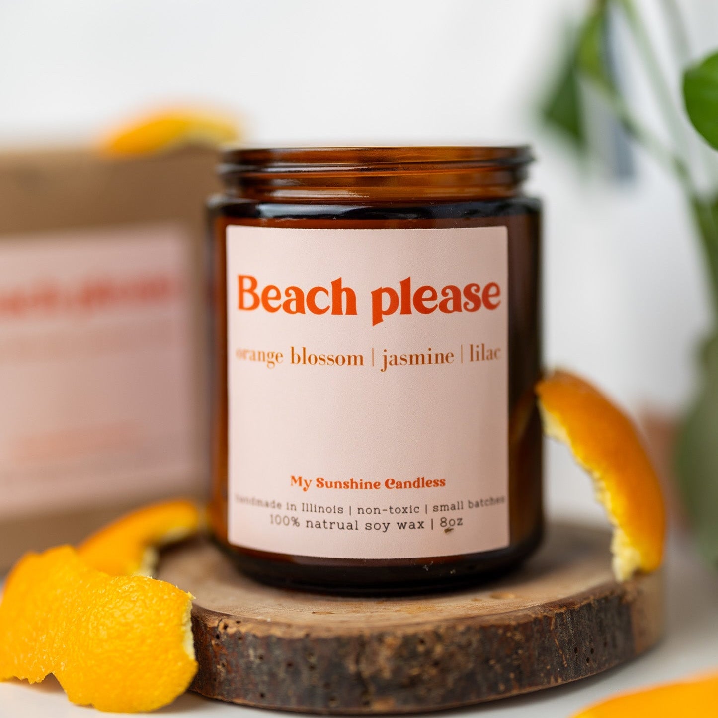 Beach Please Candle – 8 oz Amber Jar Soy Candle – Funny Beach Gift – Coastal Home Fragrance