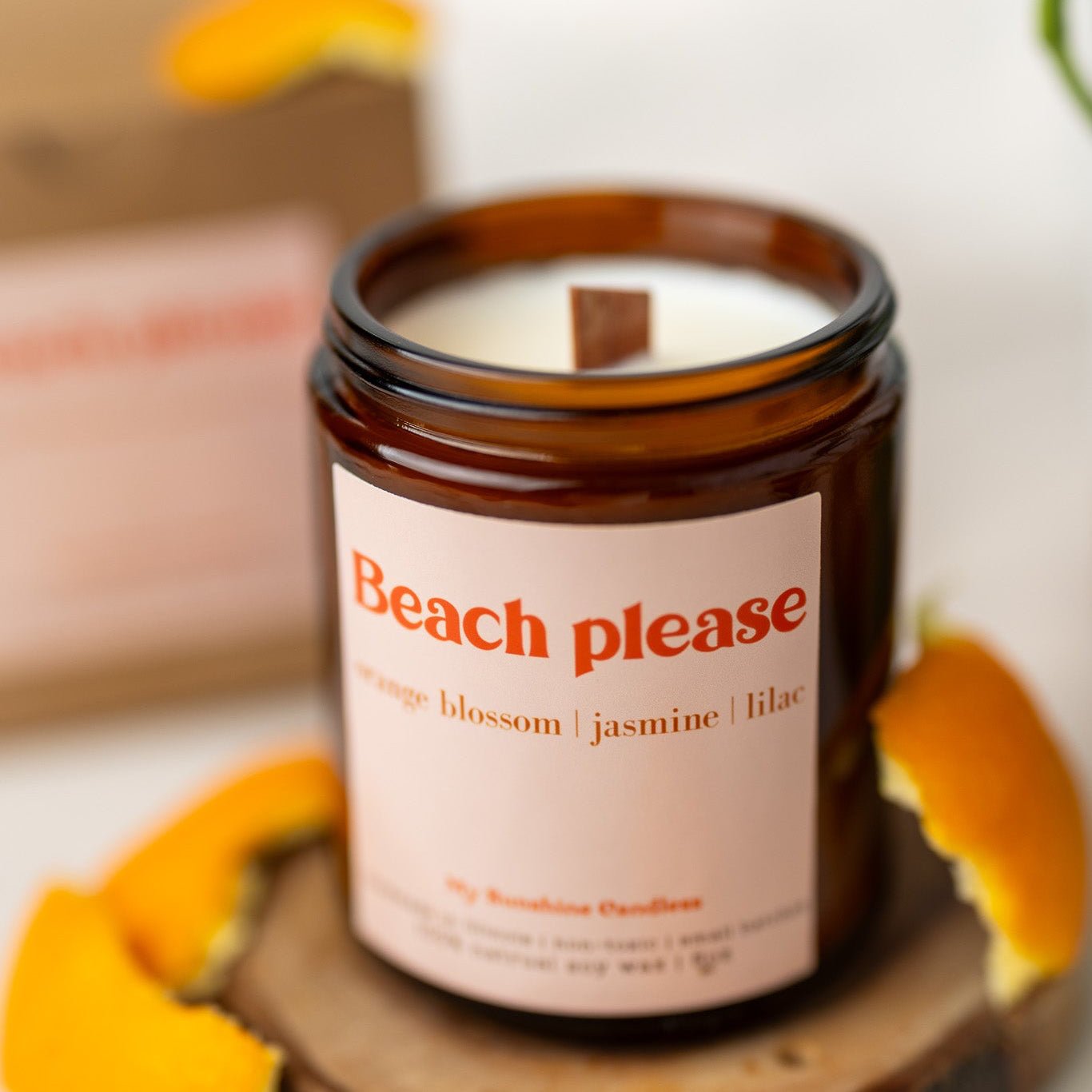 Beach Please Candle – 8 oz Amber Jar Soy Candle – Funny Beach Gift – Coastal Home Fragrance