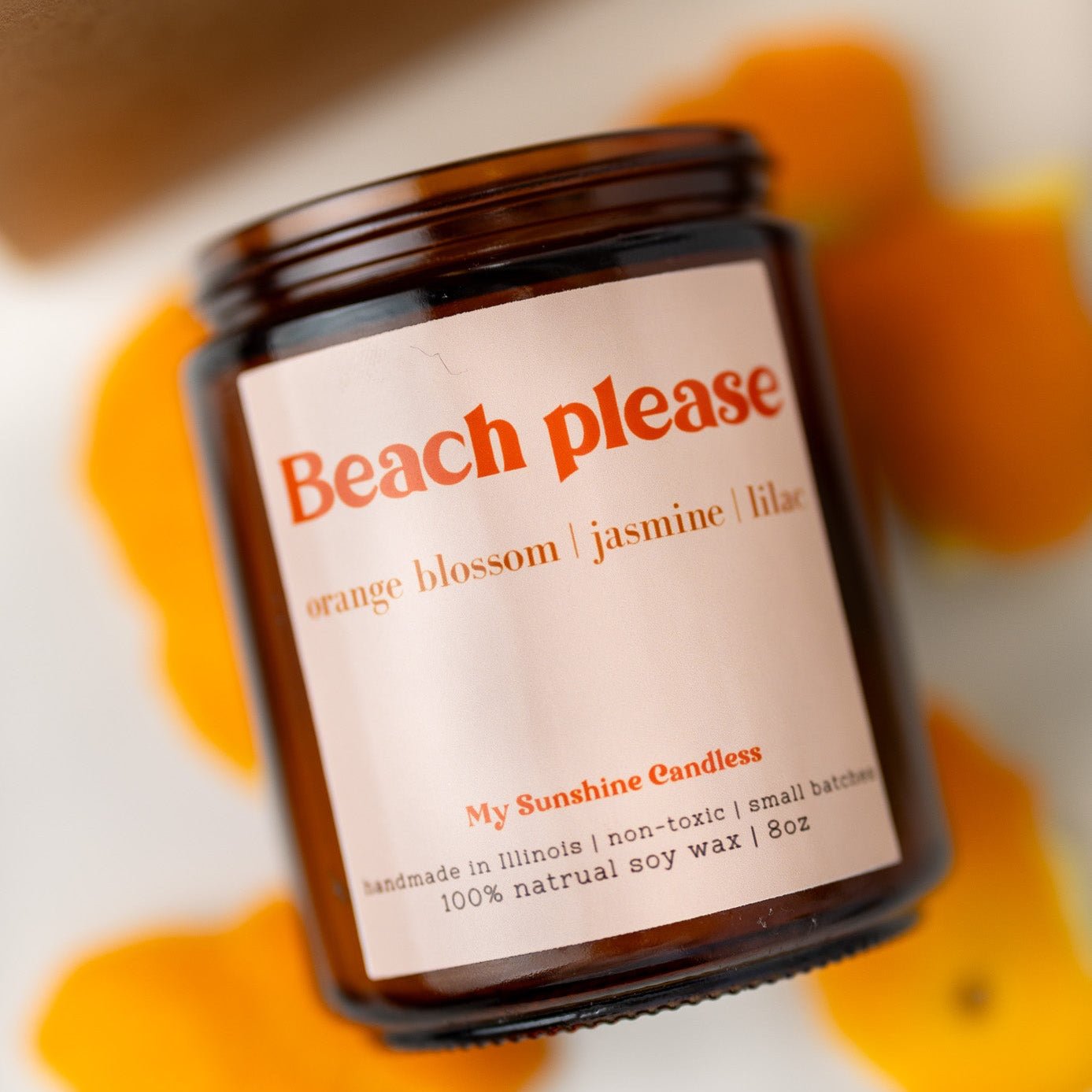 Beach Please Candle – 8 oz Amber Jar Soy Candle – Funny Beach Gift – Coastal Home Fragrance