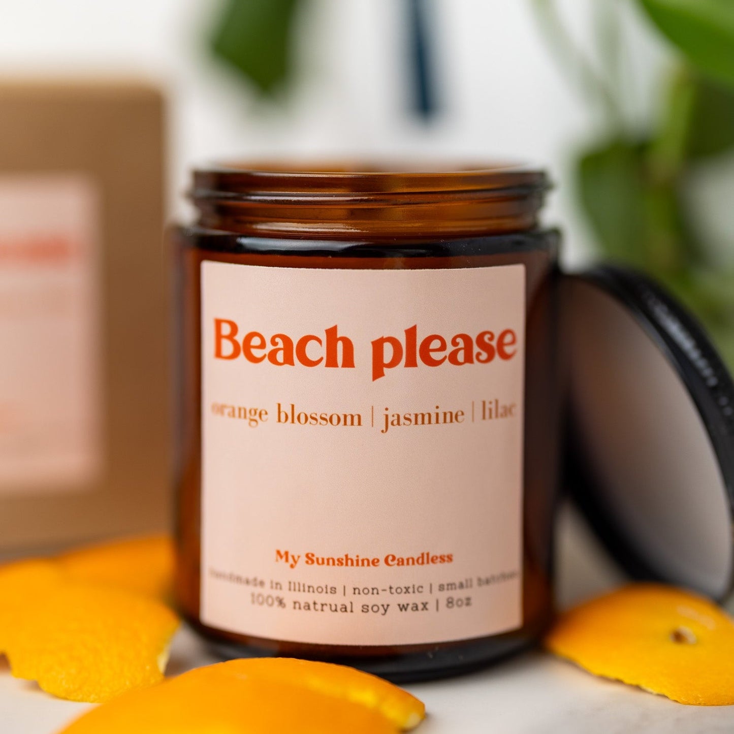 Beach Please Candle – 8 oz Amber Jar Soy Candle – Funny Beach Gift – Coastal Home Fragrance