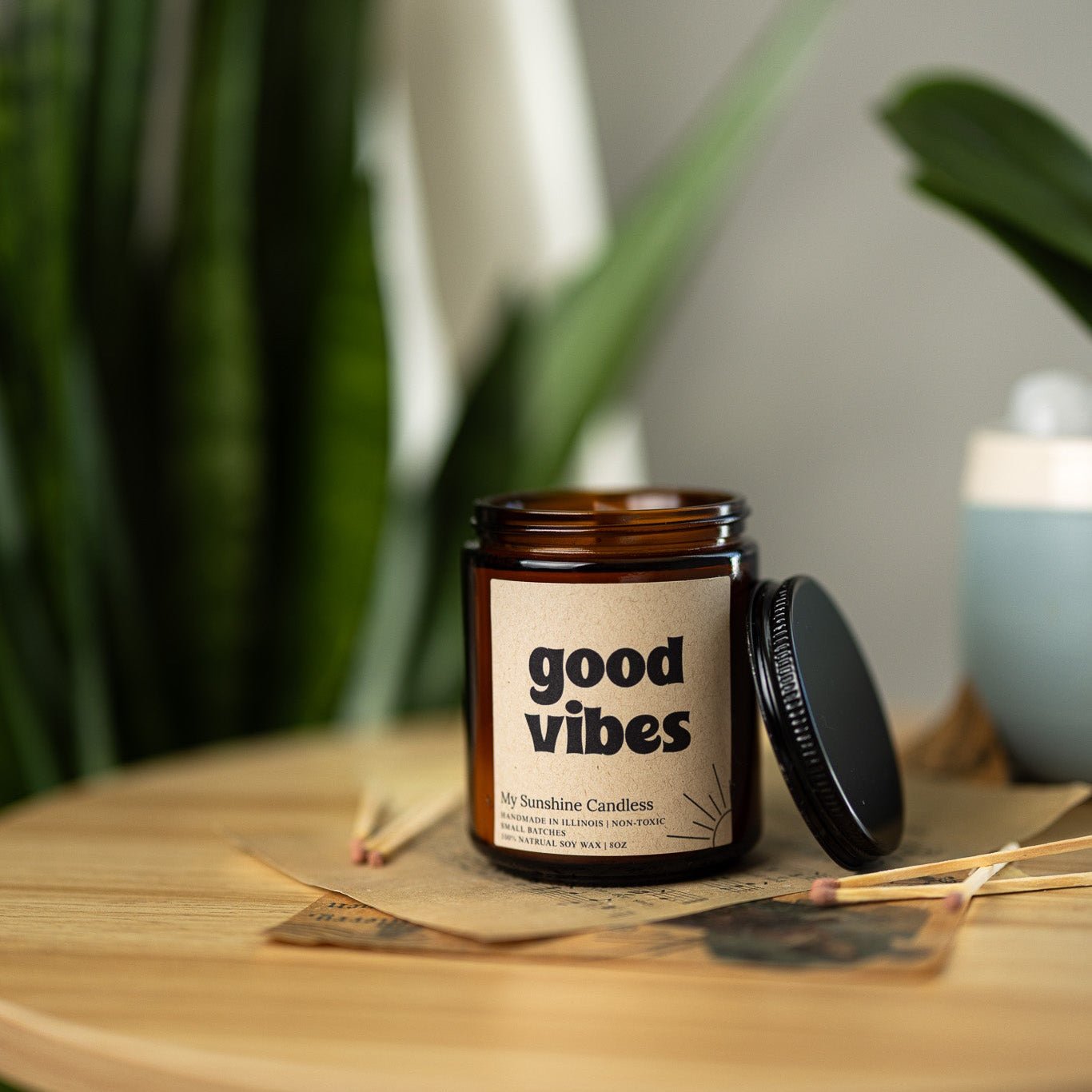 Good Vibes Amber Jar Candle 8 oz – Soy Wax Candle, Clean Burning, Non-Toxic, Handmade