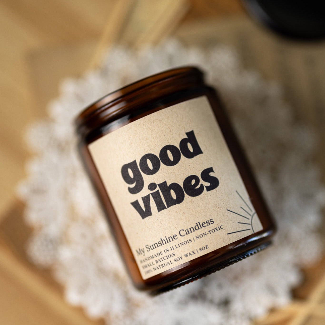 Good Vibes Amber Jar Candle 8 oz – Soy Wax Candle, Clean Burning, Non-Toxic, Handmade