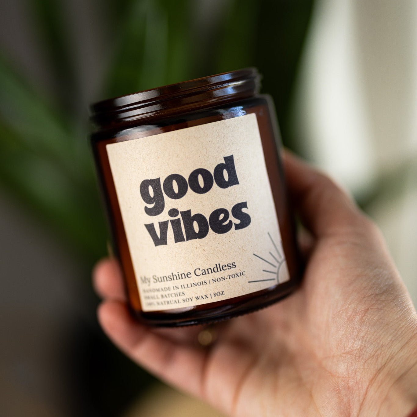 Good Vibes Amber Jar Candle 8 oz – Soy Wax Candle, Clean Burning, Non-Toxic, Handmade