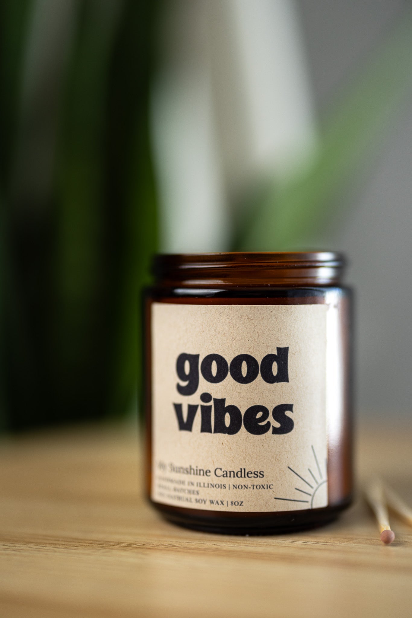 Good Vibes Amber Jar Candle 8 oz – Soy Wax Candle, Clean Burning, Non-Toxic, Handmade