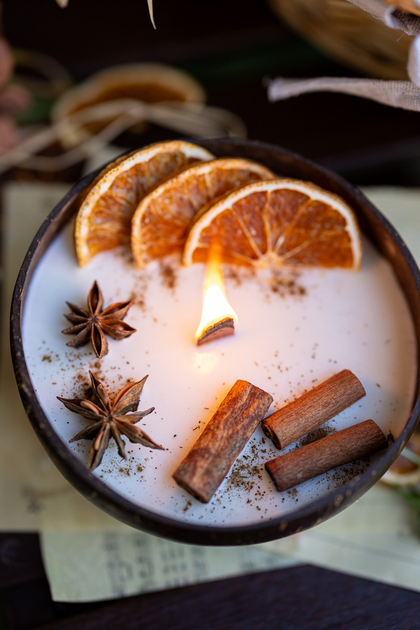 Coconut Candle Bowl – Custom Scented Fall Candle, Holiday Home Decor Gift