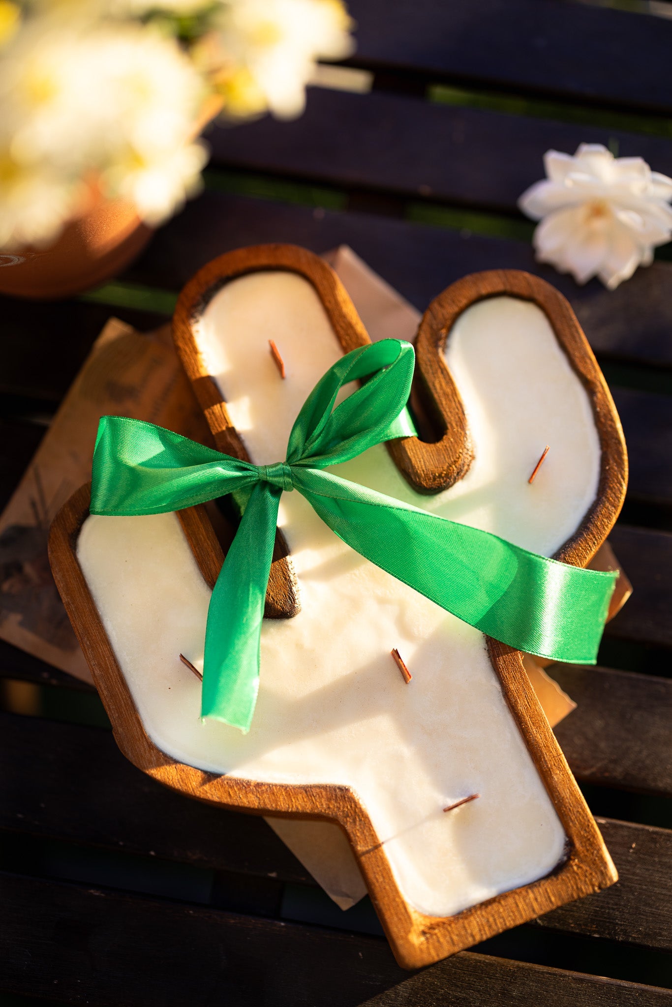 Cactus Rustic Wood Bowl Candle – 6 Wood Wicks, Hand-Poured Soy Wax