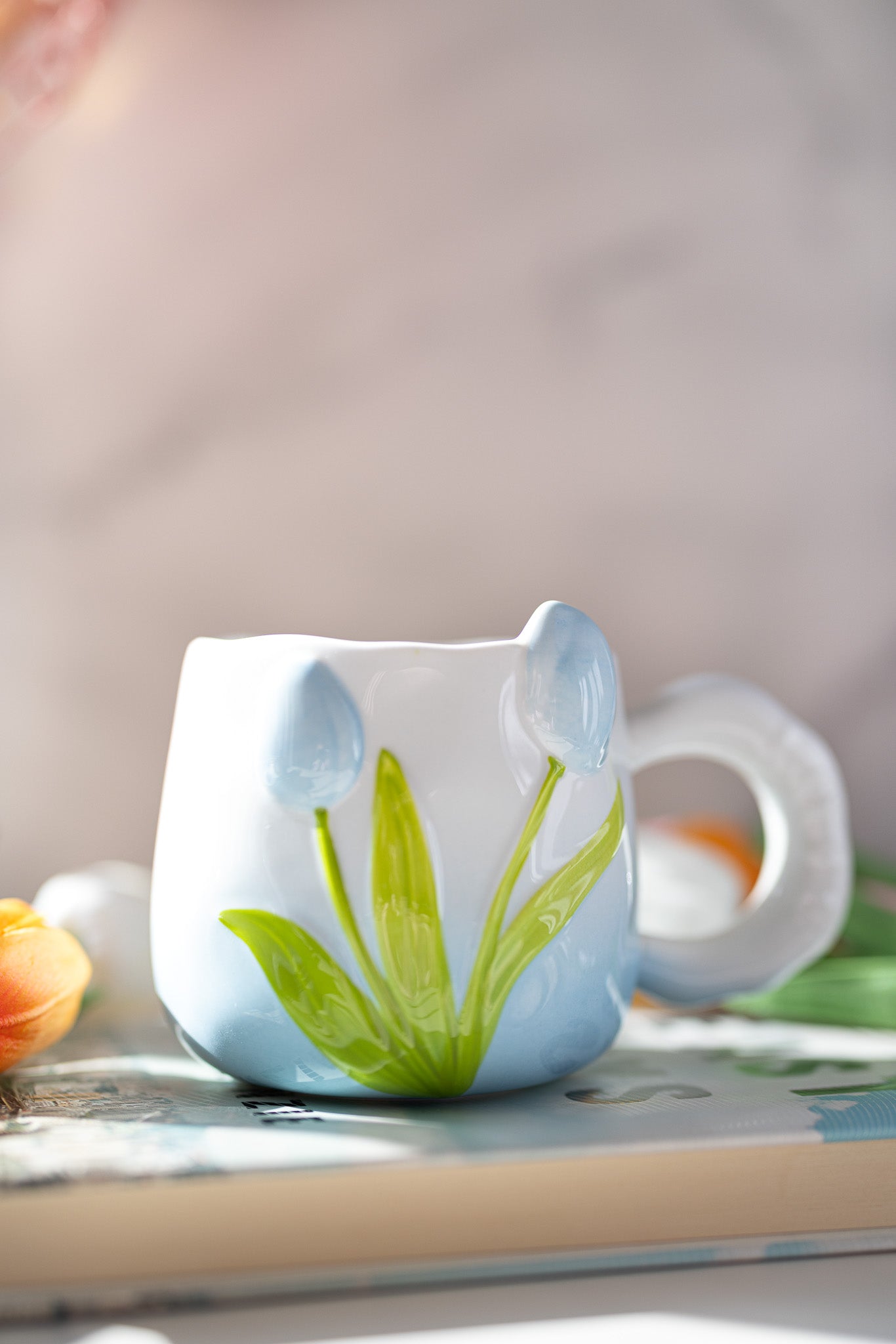 Hand-Painted 3D Tulip Ceramic Coffee Mug (400ml) – Colorful Floral Tea Cup