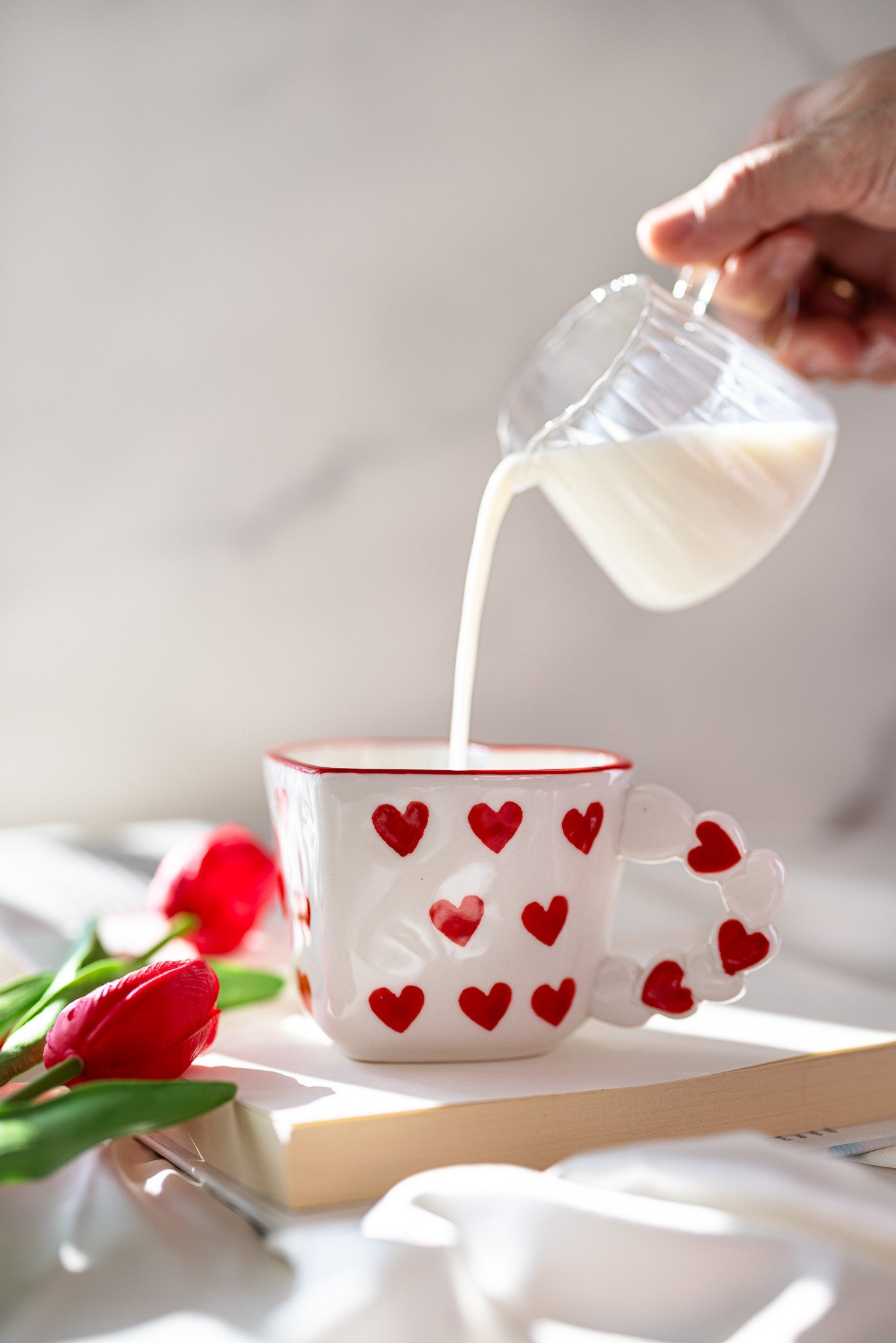 Cute Heart-Shaped Ceramic Mug with Red Heart Design – Romantic Love Gift Cup