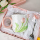 3D Tulip Ceramic Mug with Spoon Gift Set | Hand-Carved Floral Coffee Cup