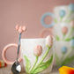 3D Tulip Ceramic Mug with Spoon Gift Set | Hand-Carved Floral Coffee Cup