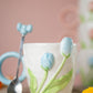 3D Tulip Ceramic Mug with Spoon Gift Set | Hand-Carved Floral Coffee Cup