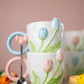 3D Tulip Ceramic Mug with Spoon Gift Set | Hand-Carved Floral Coffee Cup