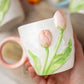 3D Tulip Ceramic Mug with Spoon Gift Set | Hand-Carved Floral Coffee Cup
