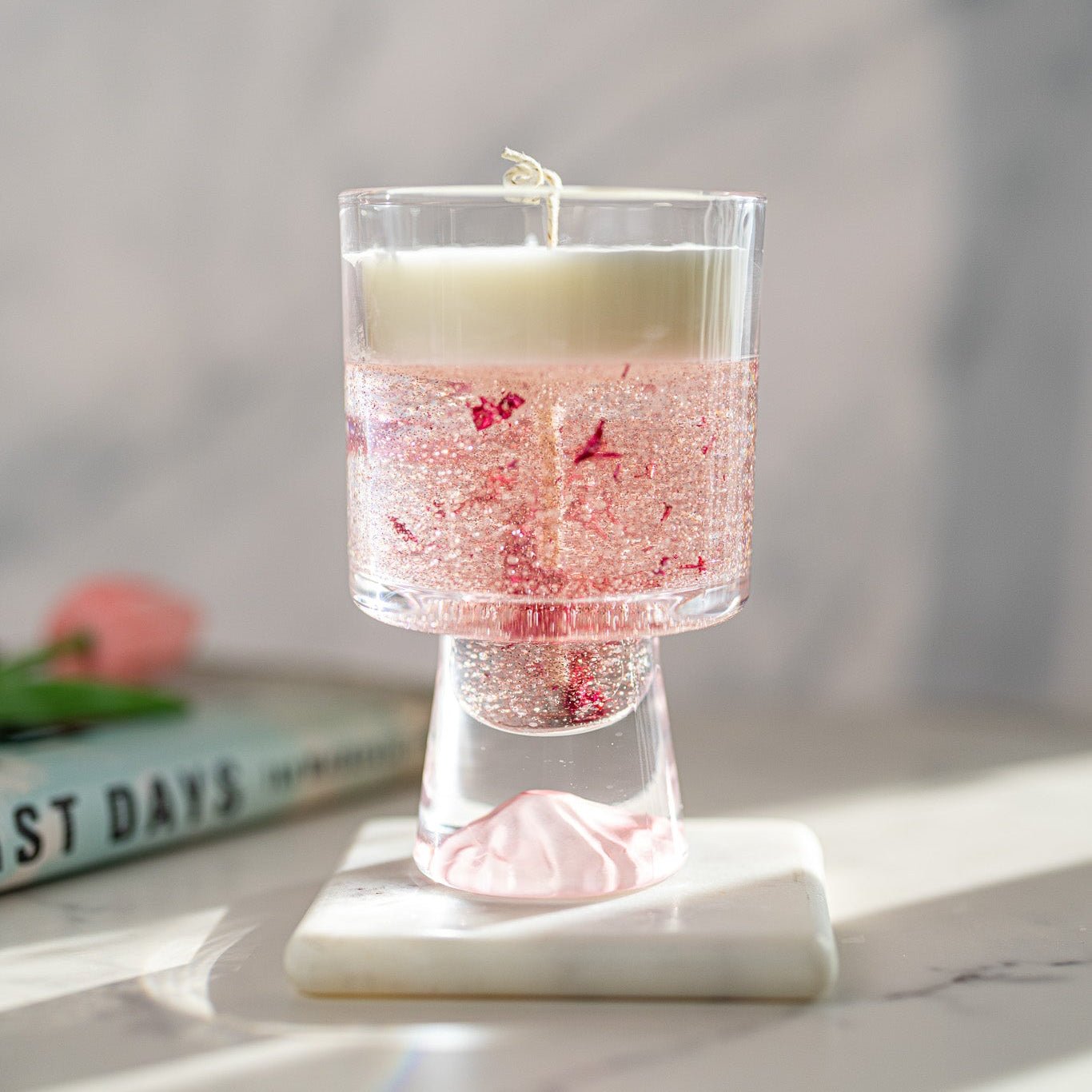 Champagne Gel Candle with Gold Leaf – Luxury Soy Wax Top , Reusable Coffee Mug