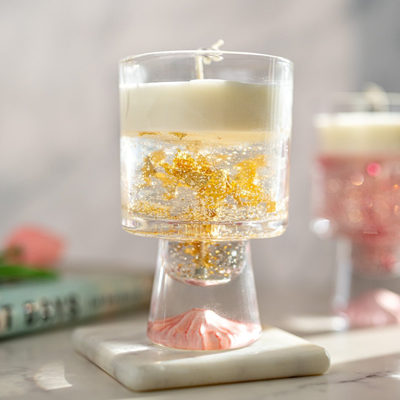 Champagne Gel Candle with Gold Leaf – Luxury Soy Wax Top , Reusable Coffee Mug