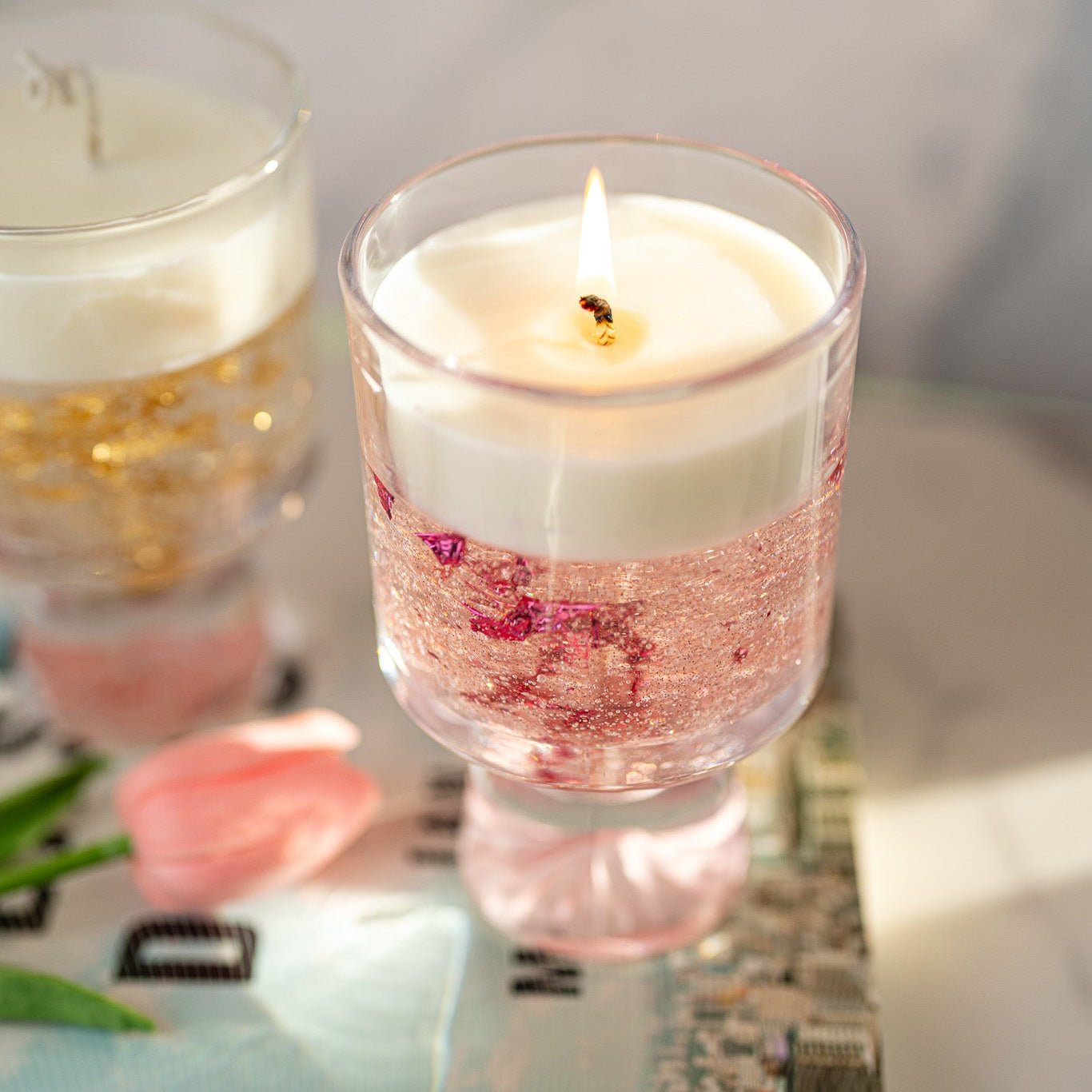 Champagne Gel Candle with Gold Leaf – Luxury Soy Wax Top , Reusable Coffee Mug