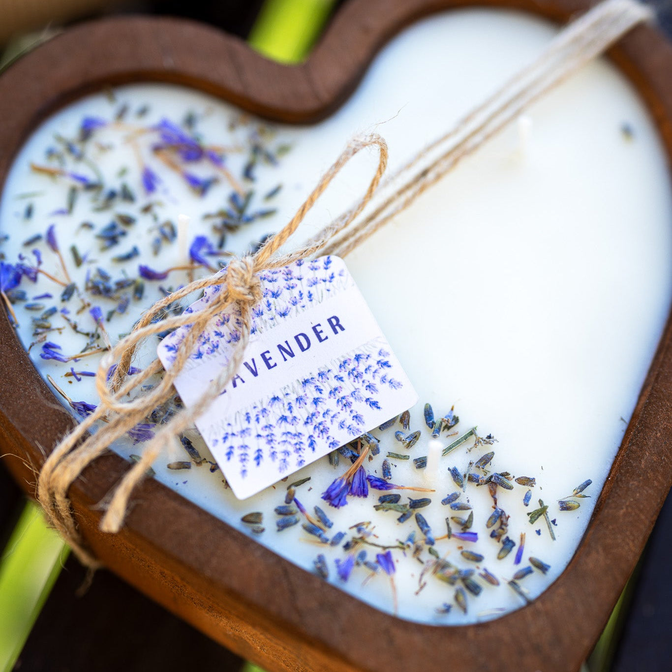 Lavender Heart Dough Bowl Candle | Wood Bowl Soy Wax Candle