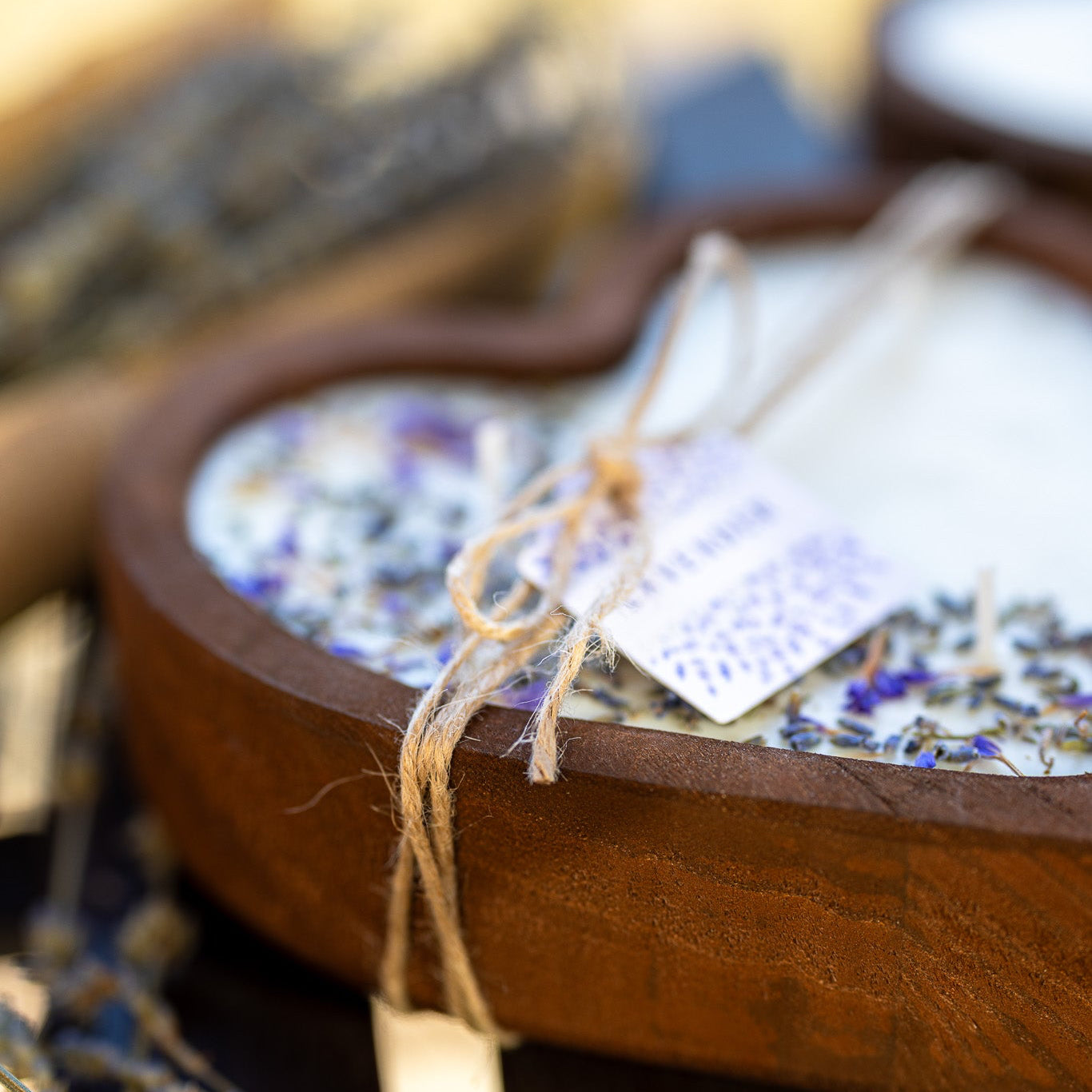 Lavender Heart Dough Bowl Candle | Wood Bowl Soy Wax Candle