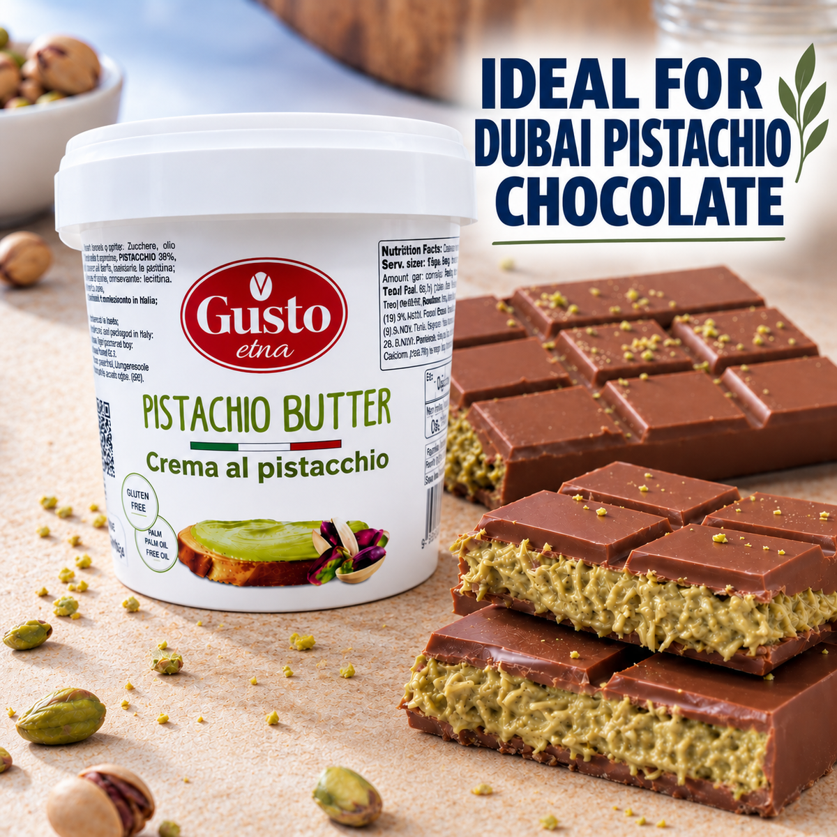 Gusto Etna Sicilian Pistachio Cream Spread – 35% Pistachio – 3kg (6.6 lb) Bulk
