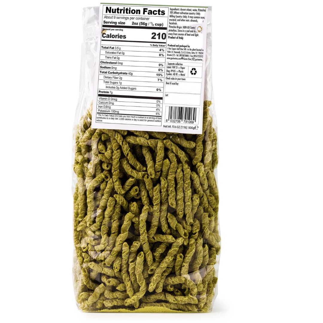 Gusto Etna Pistachio Busiata Pasta (Durum Wheat) – 500g