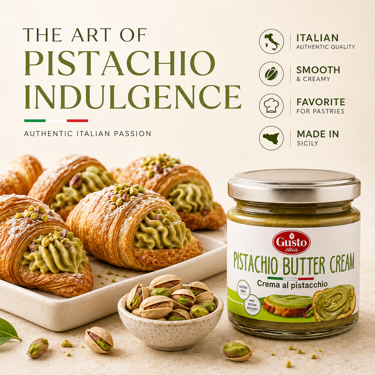 Gusto Etna Sicilian Pistachio Cream Spread (35% Pistachio) – 190g / 6.7 oz
