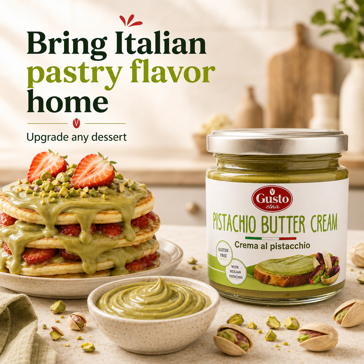 Gusto Etna Sicilian Pistachio Cream Spread (35% Pistachio) – 190g / 6.7 oz