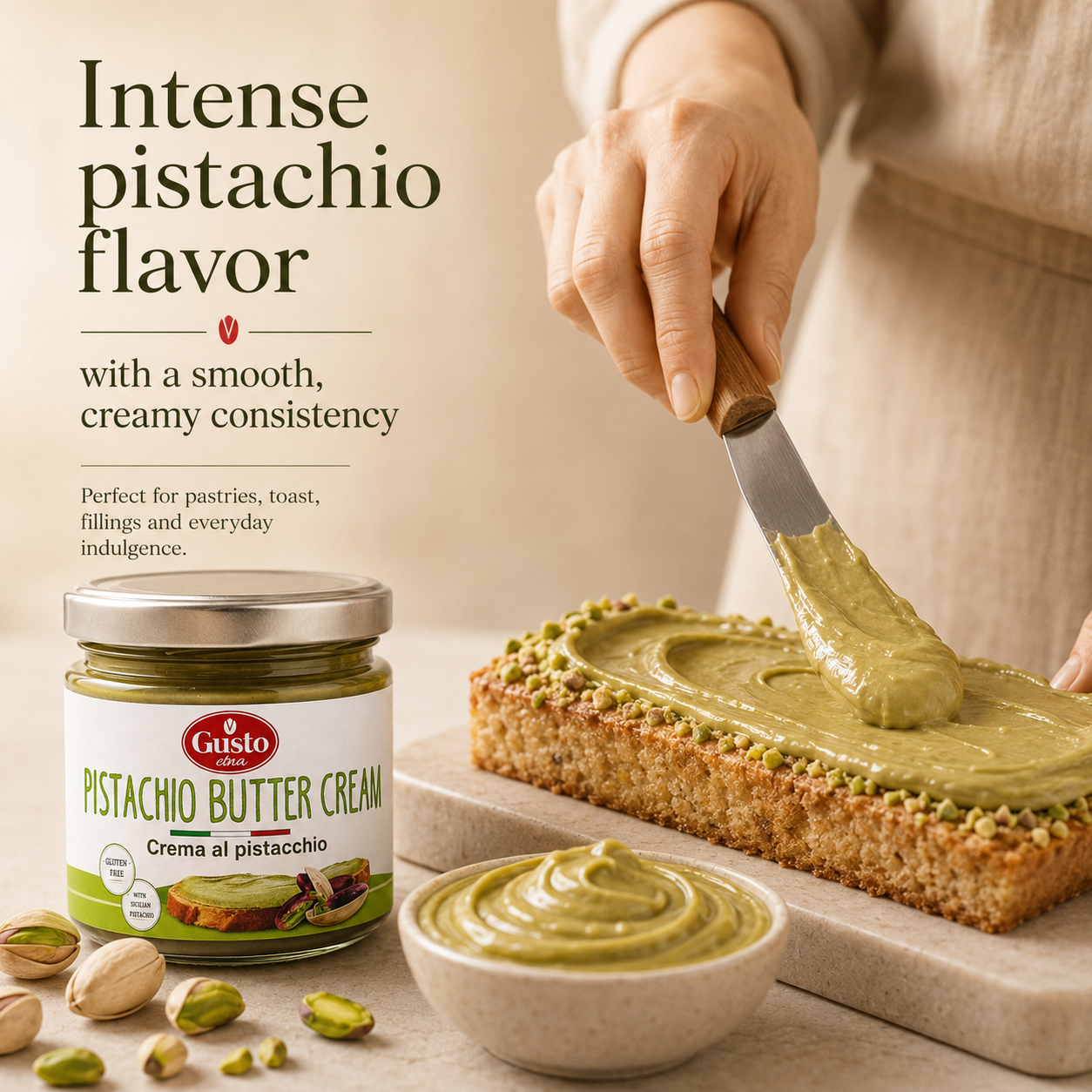 Gusto Etna Sicilian Pistachio Cream Spread (35% Pistachio) – 190g / 6.7 oz
