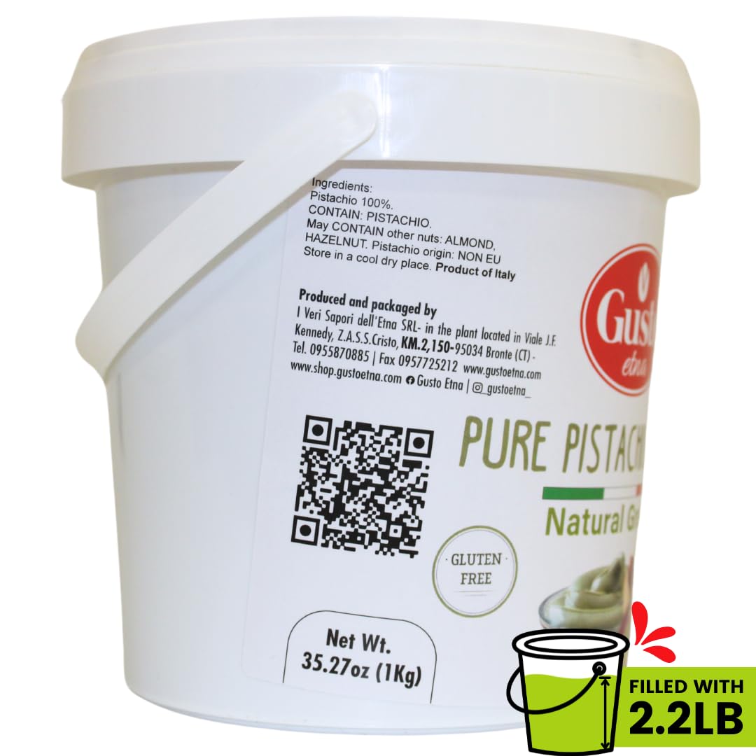 Gusto Etna Pure Pistachio Paste 1kg (2.2 lb) Tub – 100% Pistachios, Unsweetened Italian Pistachio Butter, Professional Use