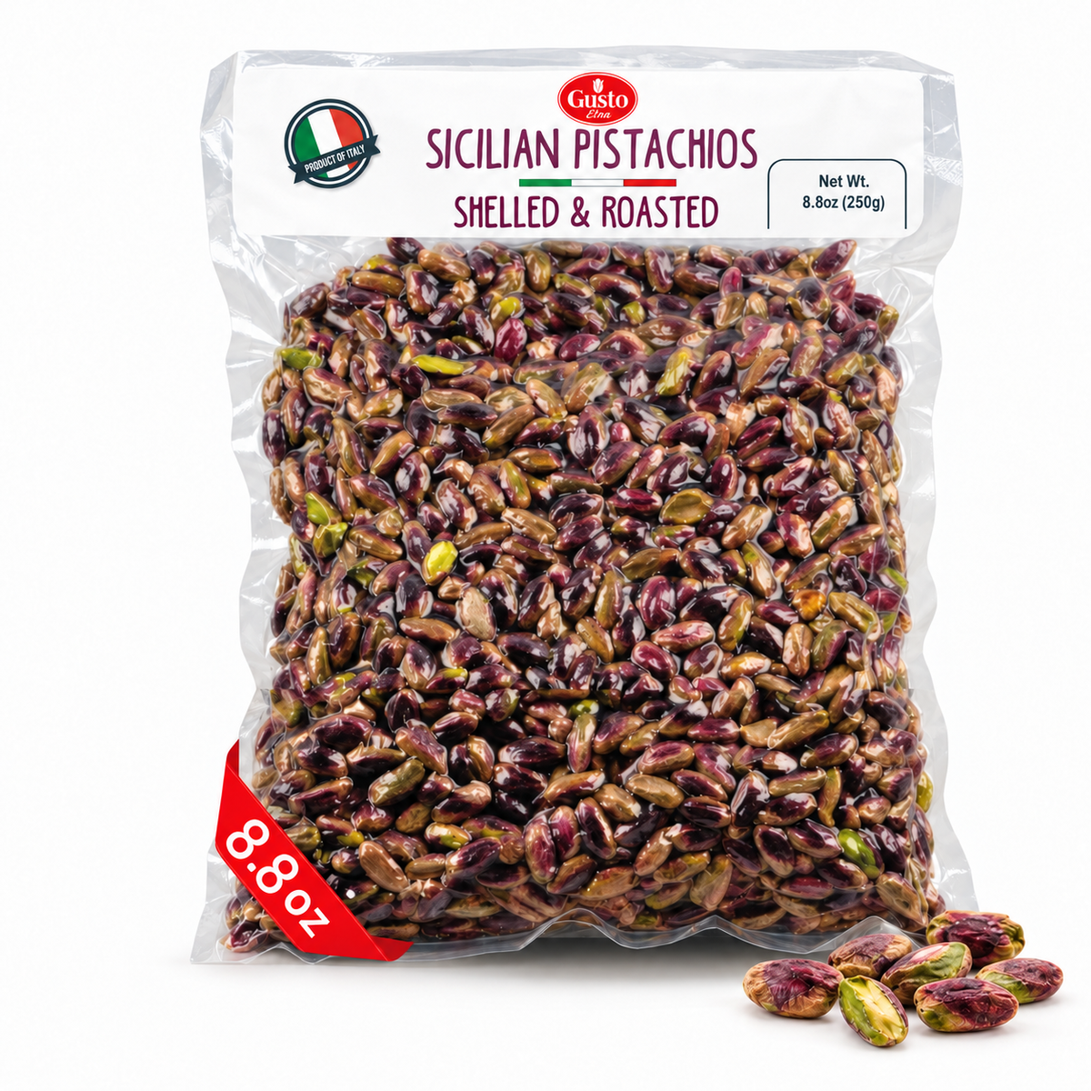 Gusto Etna 100% Sicilian Pistachios from Bronte – Roasted, Shelled, Unsalted, 250g / 8.8 oz
