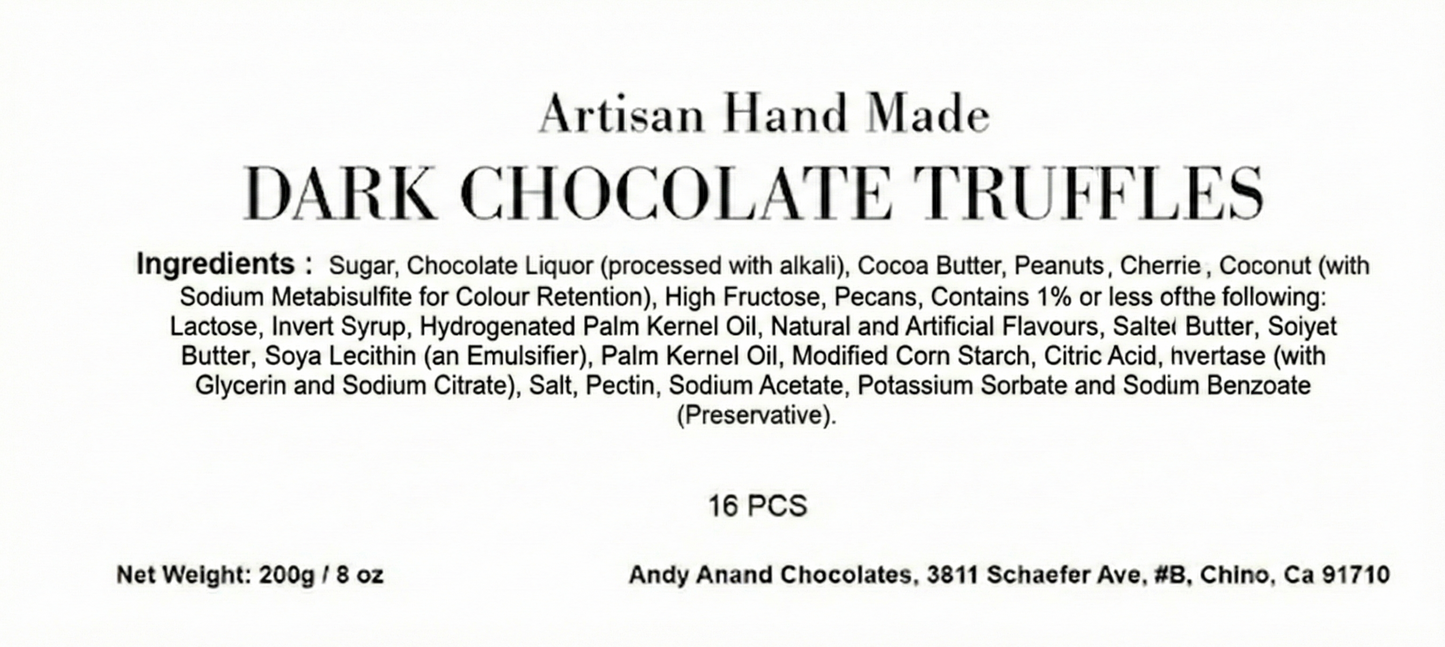 Andy Anand Artisan Dark Chocolate Truffles – 24 Pc Handmade Assorted Flavors, Decadent & Delicious, Made with 60% Chocolate (Cocoa Butter)