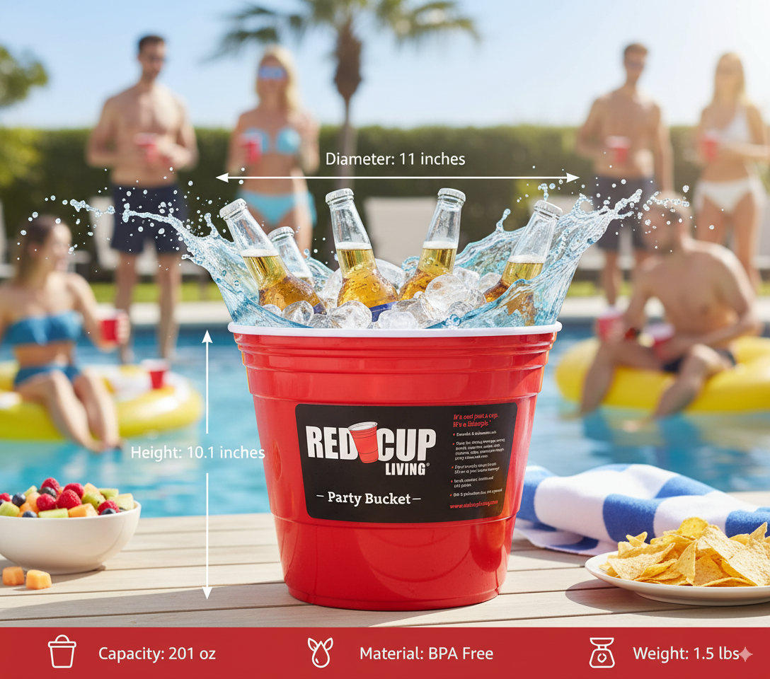 Redcupliving Red Party Ice Bucket | Reusable, Dishwasher-Safe