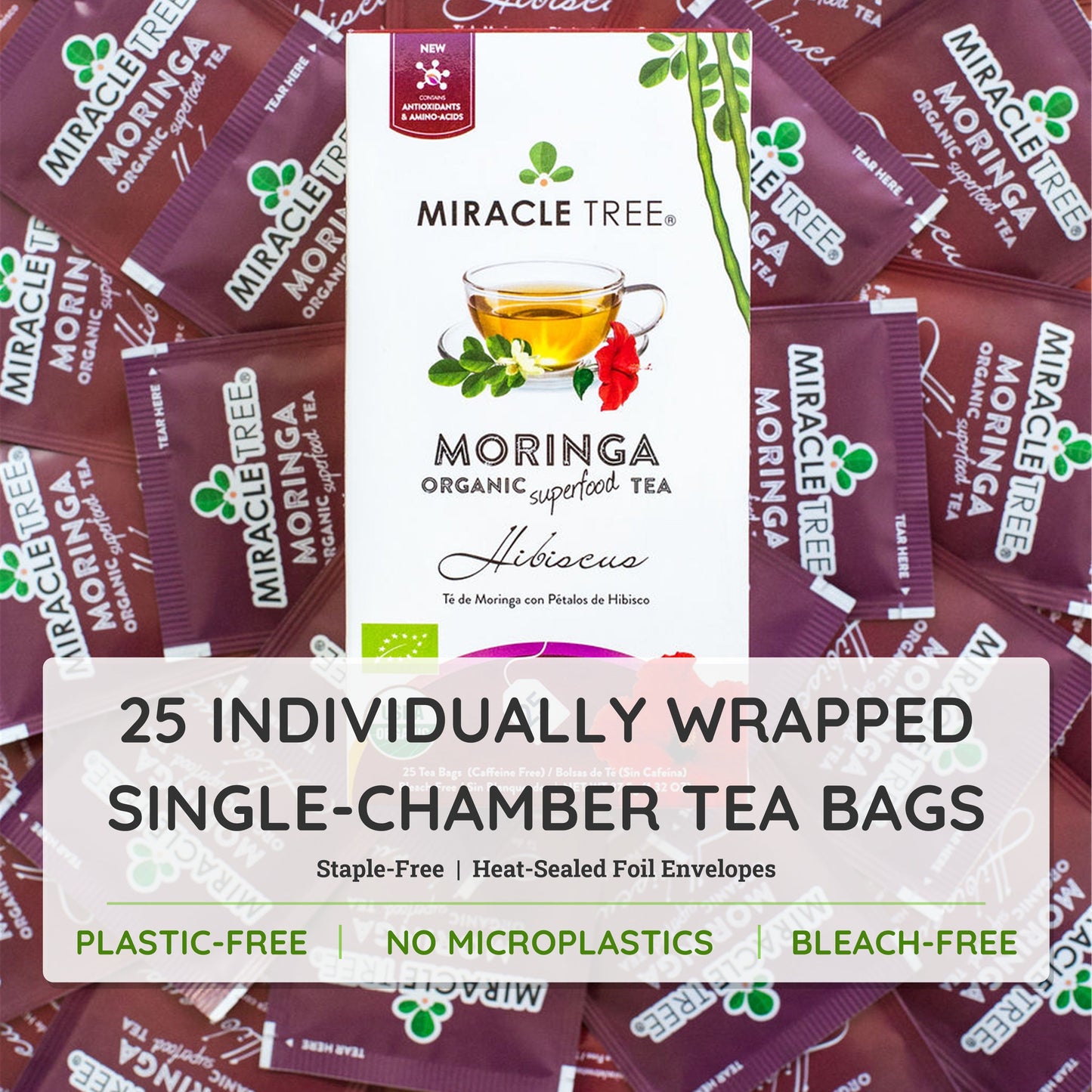 Organic Moringa Tea - Hibiscus - Caffeine-Free Herbal Tea