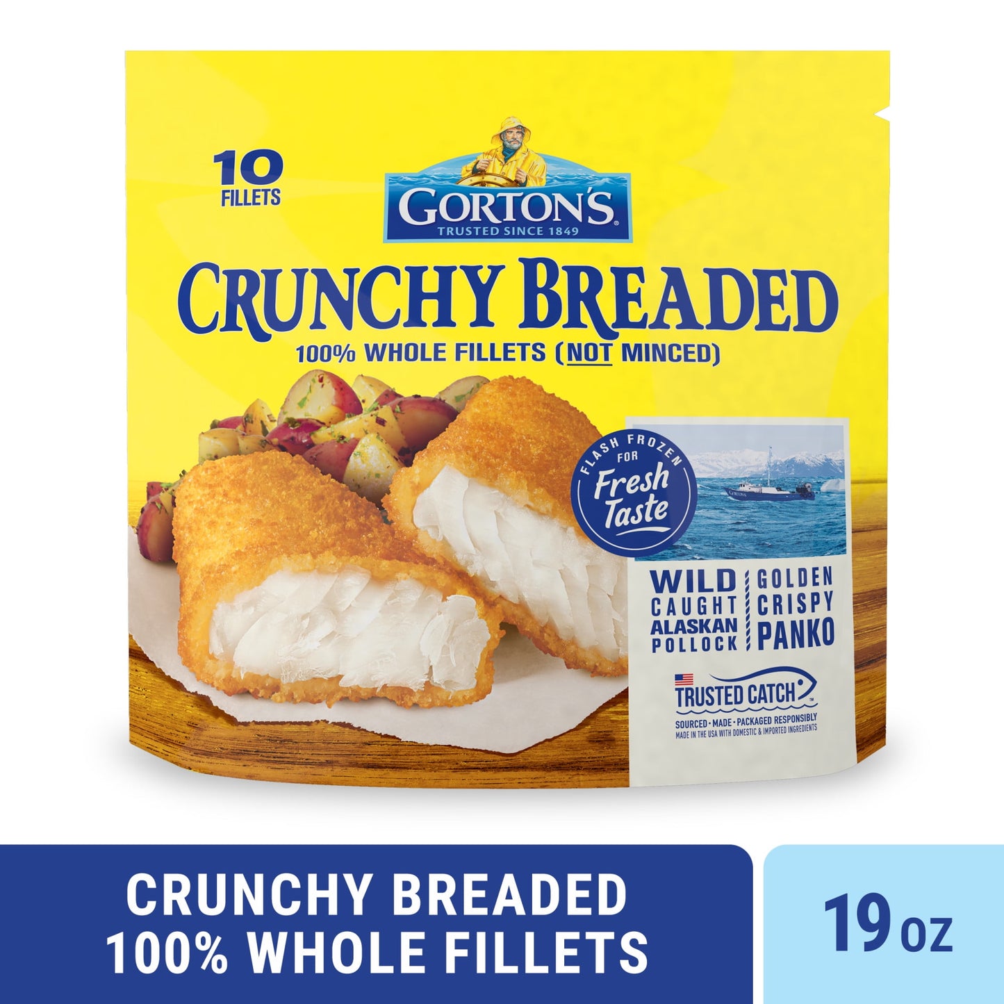 Gorton Crunchy Breaded Fish 100% Whole Fish Fillets (Not Minced), Wild Caught Alaskan Pollock With Crunchy Panko Breadcrumbs, Fr