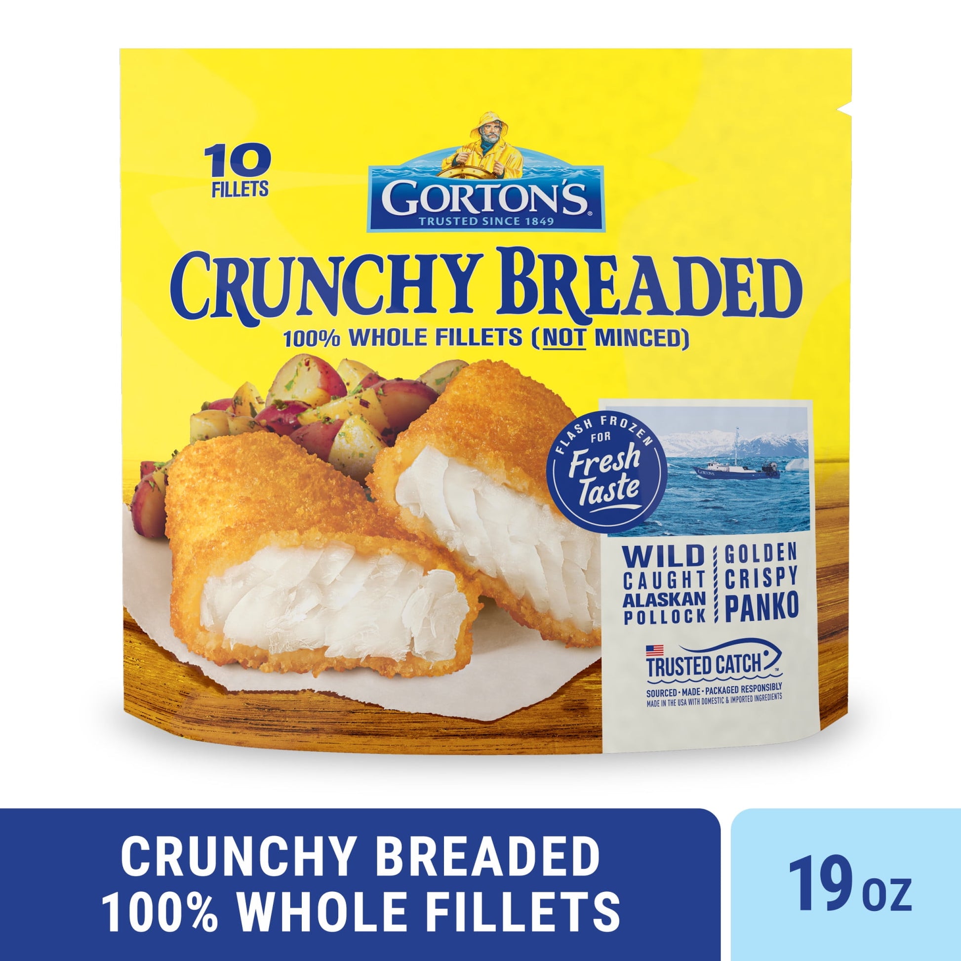 Gorton Crunchy Breaded Fish 100% Whole Fish Fillets (Not Minced), Wild Caught Alaskan Pollock With Crunchy Panko Breadcrumbs, Fr