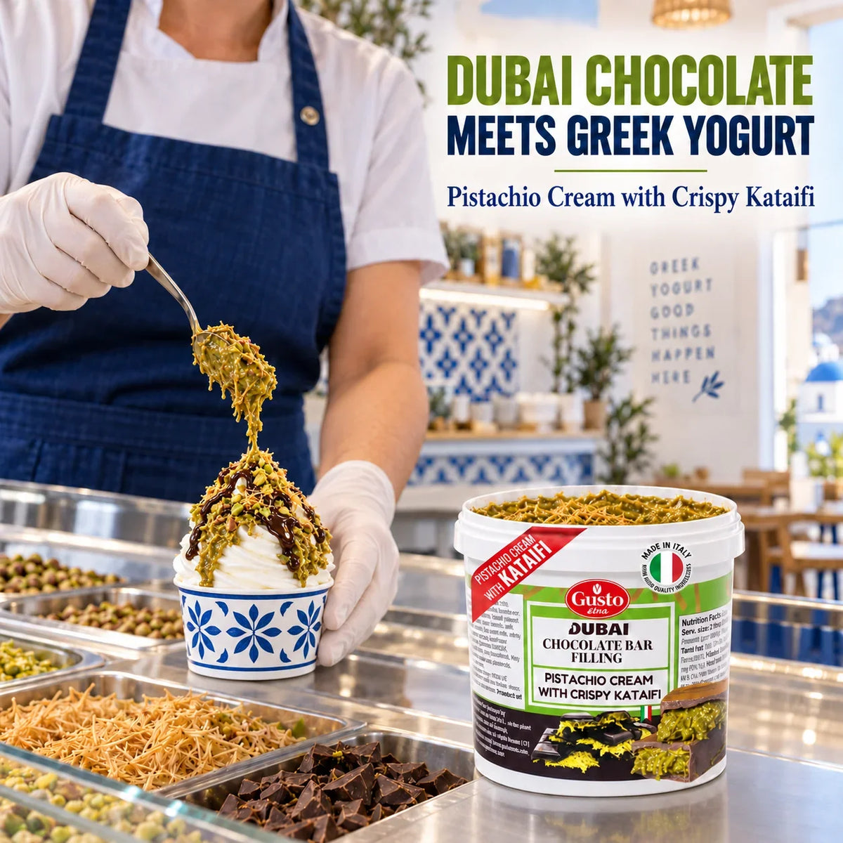 Gusto Etna Dubai Chocolate Pistachio Filling with Kataifi – 30% Pistachio – 1 kg (2.2 lb)